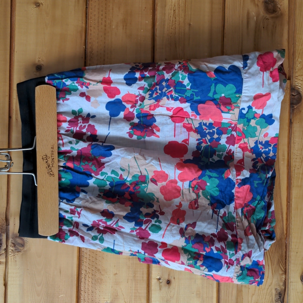 Floral pink & Blue cotton lined Skirt with elastic waist Large